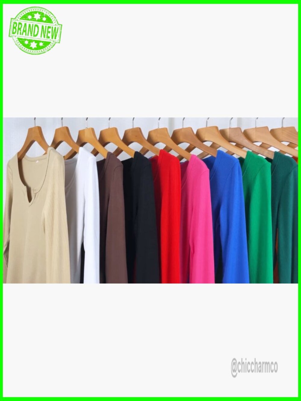 Fitted Long Sleeve Ribbed Notch V Neck Tee Layering Top - Picture 6 of 6